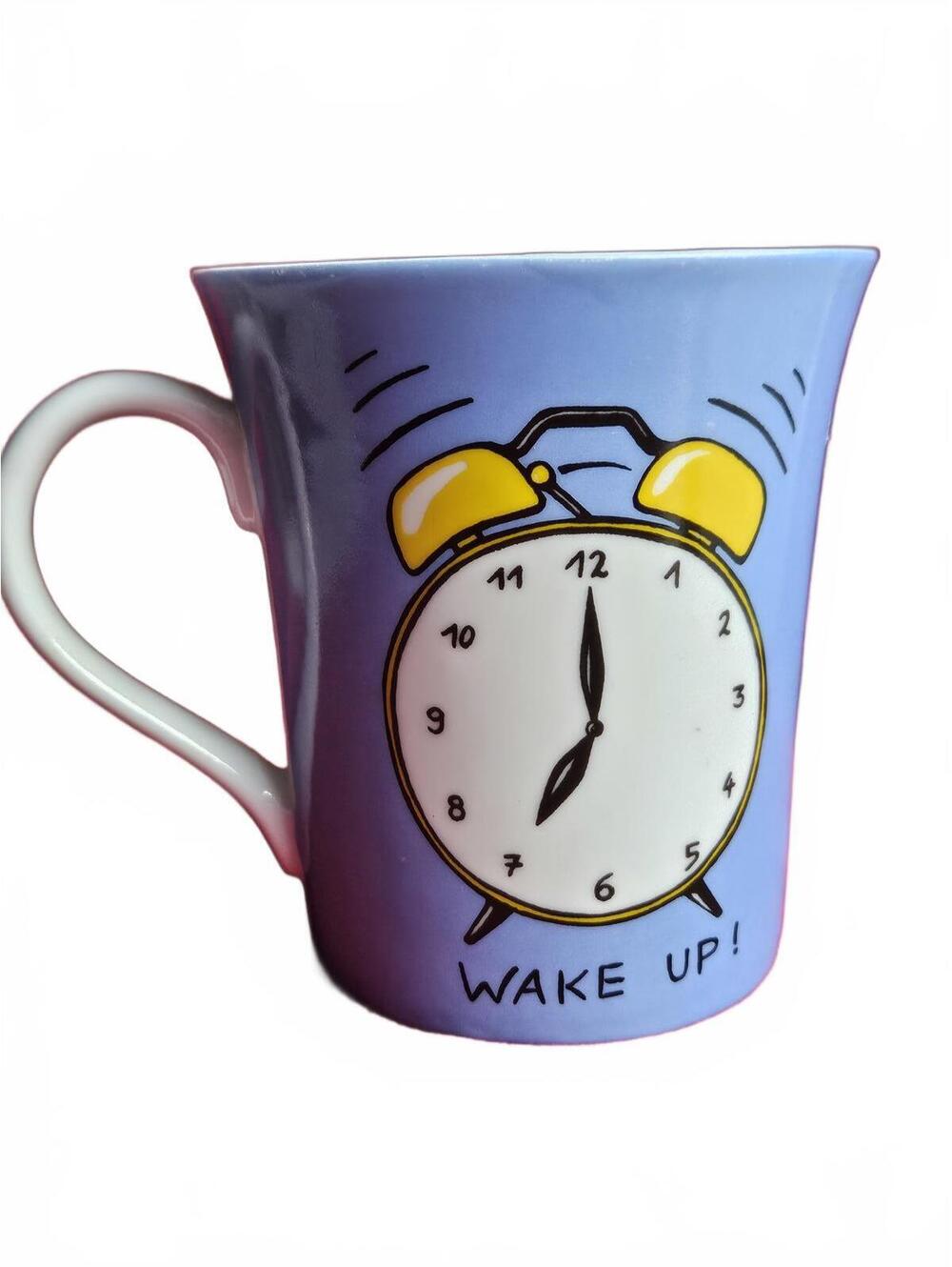 Konitz Germany Wake Up Alarm Clock Coffee Mug 10 oz Blue Porcelain Cup